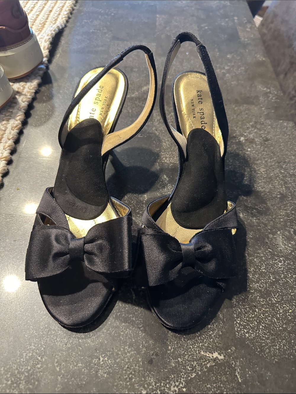 kate spade Black Satin Bow Slingback Heels